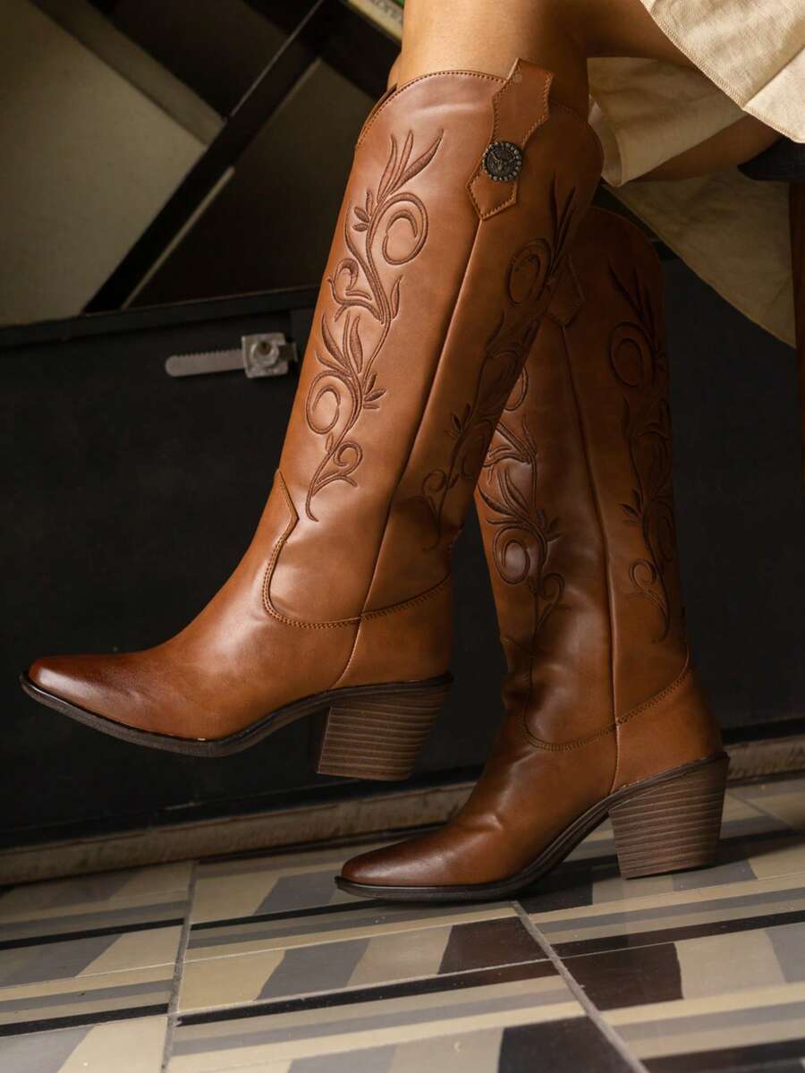 Botas western botas cowboy diseño floral al frente bordado