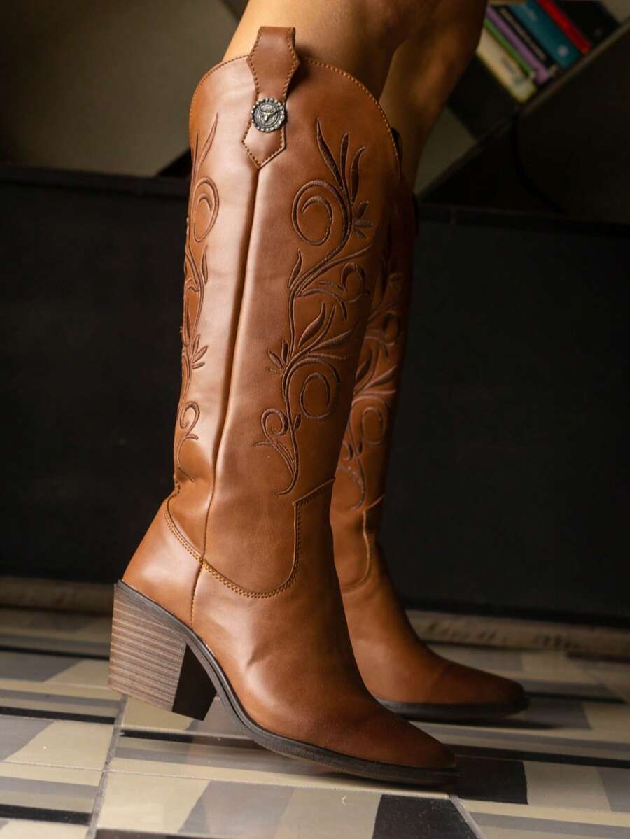 Botas western botas cowboy diseño floral al frente bordado