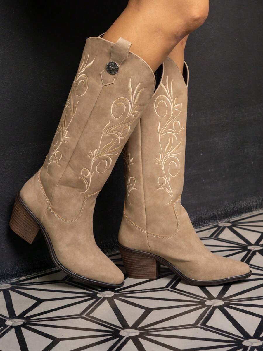 Botas western botas cowboy diseño floral al frente bordado