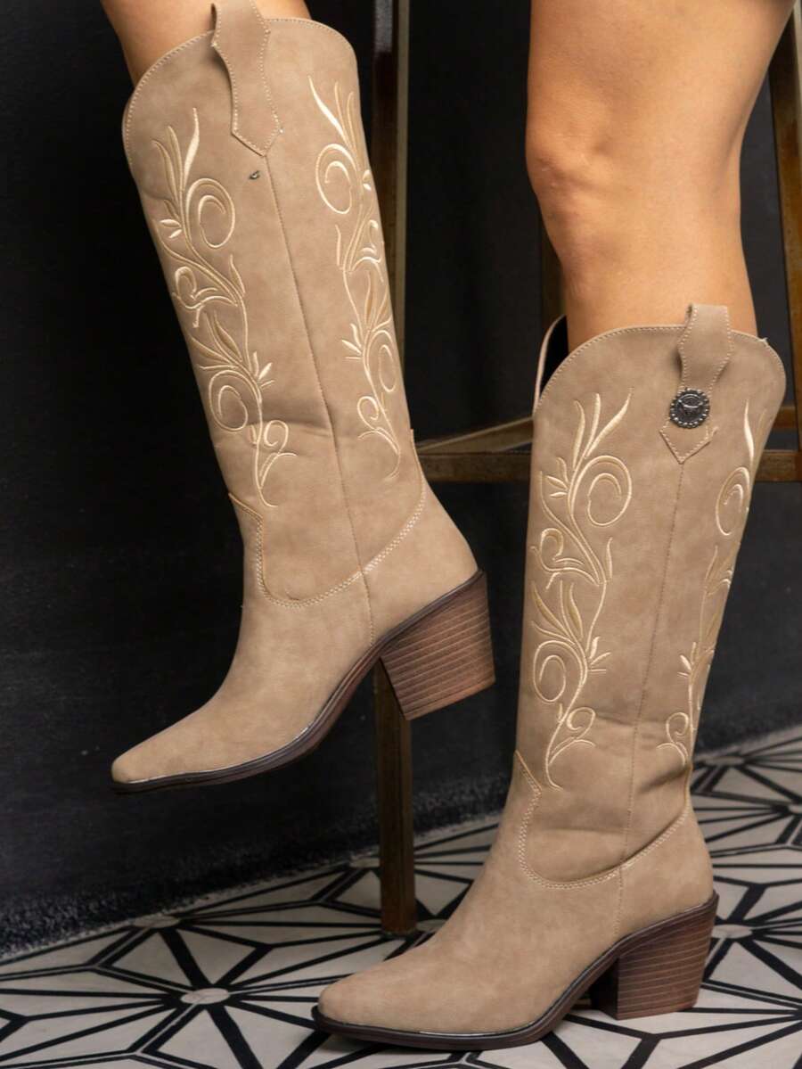 Botas western botas cowboy diseño floral al frente bordado