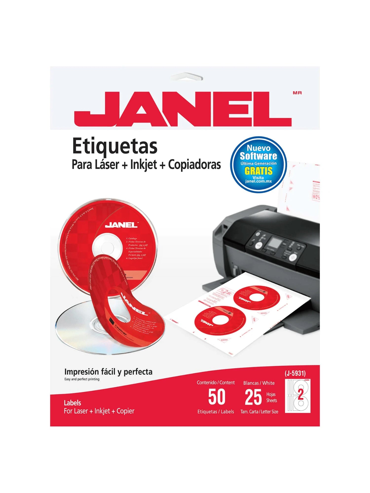 Etiquetas adhesivas para CD blancas Janel