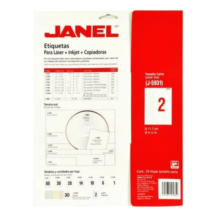Etiquetas adhesivas para CD blancas Janel