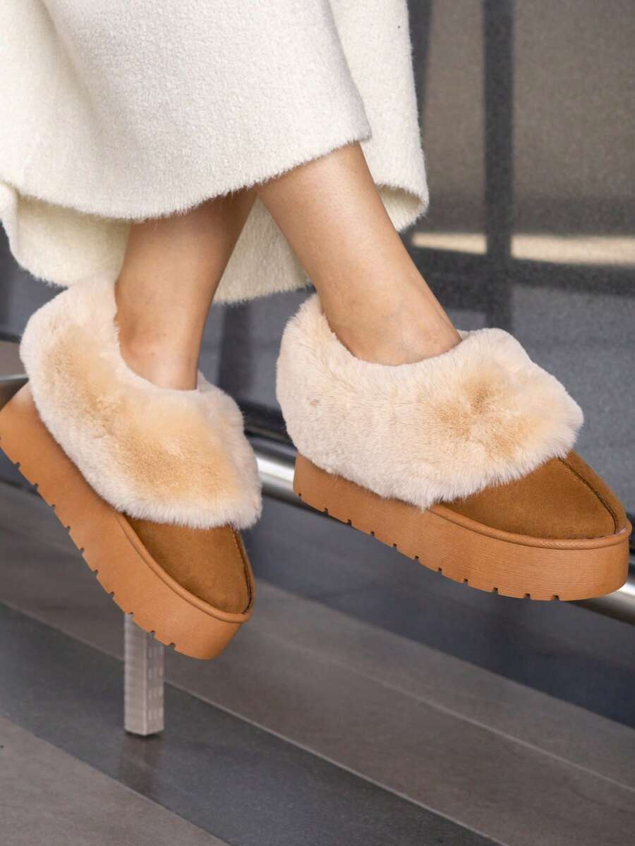 Bota de moda,bota de dama con peluche por fuera y por dentro