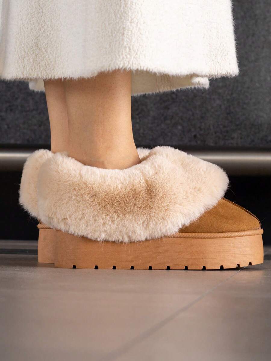 Bota de moda,bota de dama con peluche por fuera y por dentro
