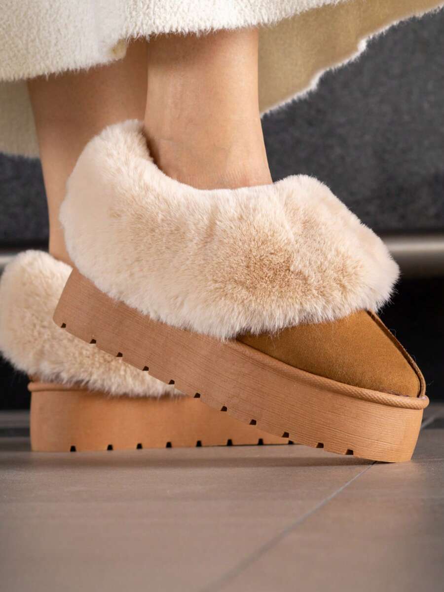 Bota de moda,bota de dama con peluche por fuera y por dentro