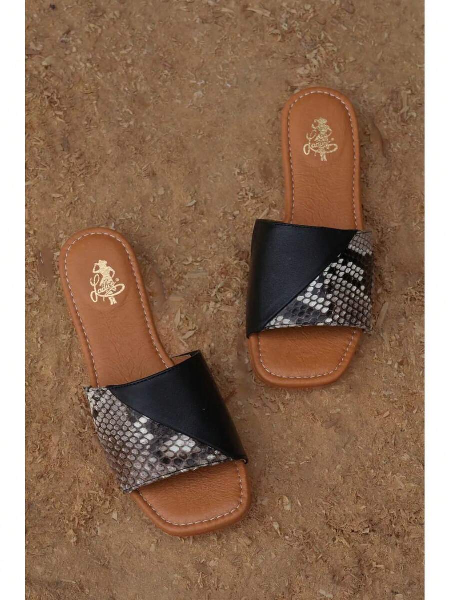 Sandalia Para Mujer Piel Python Modelo Bali Plana