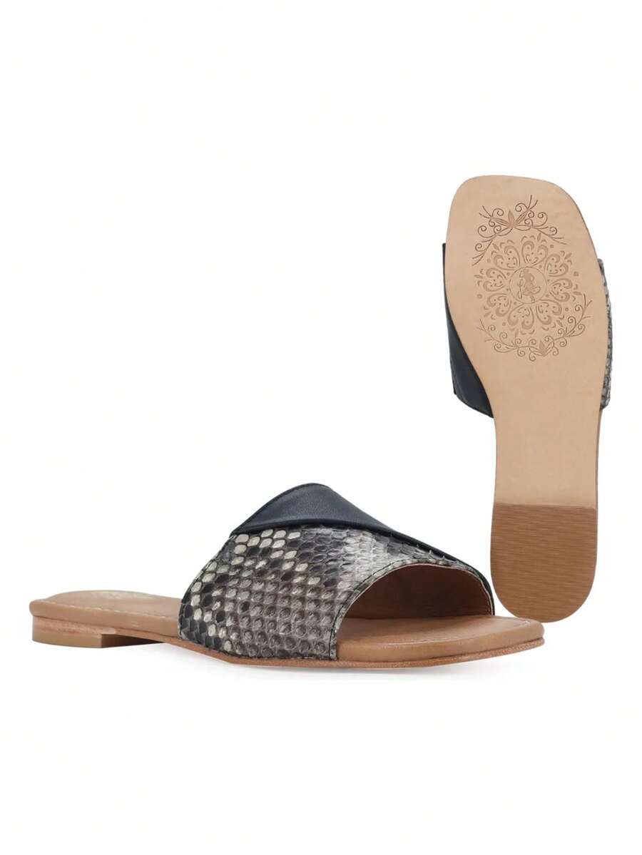 Sandalia Para Mujer Piel Python Modelo Bali Plana