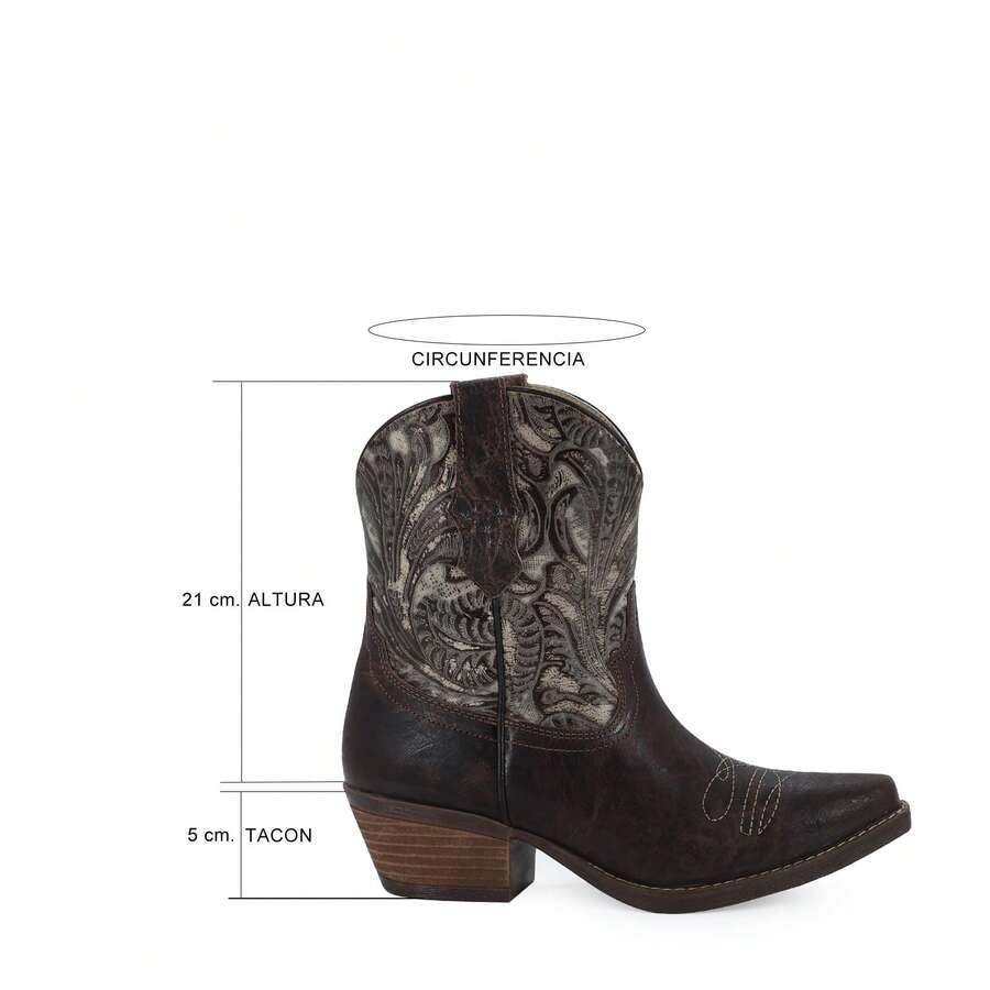Botines Vaqueros Café Oscuro para Mujer con Bordado Artesanal