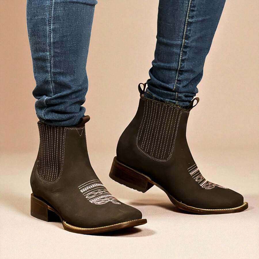 Botines Estilo Cowboy para Mujer con Bordados Elegantes