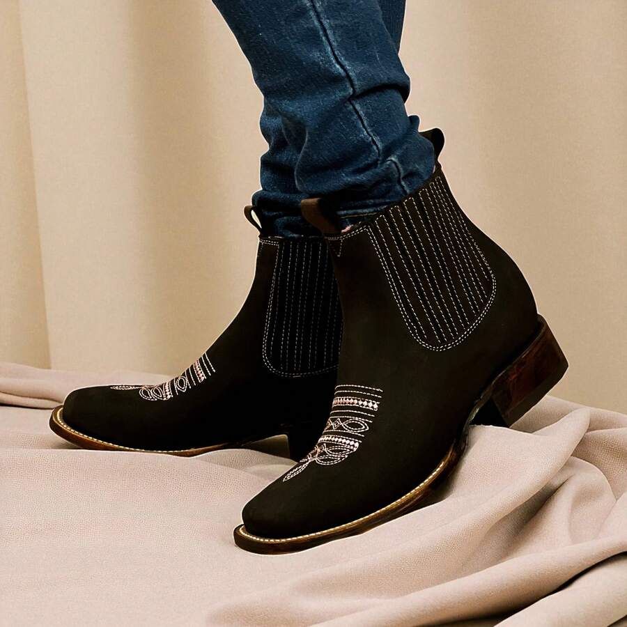 Botines Estilo Cowboy para Mujer con Bordados Elegantes