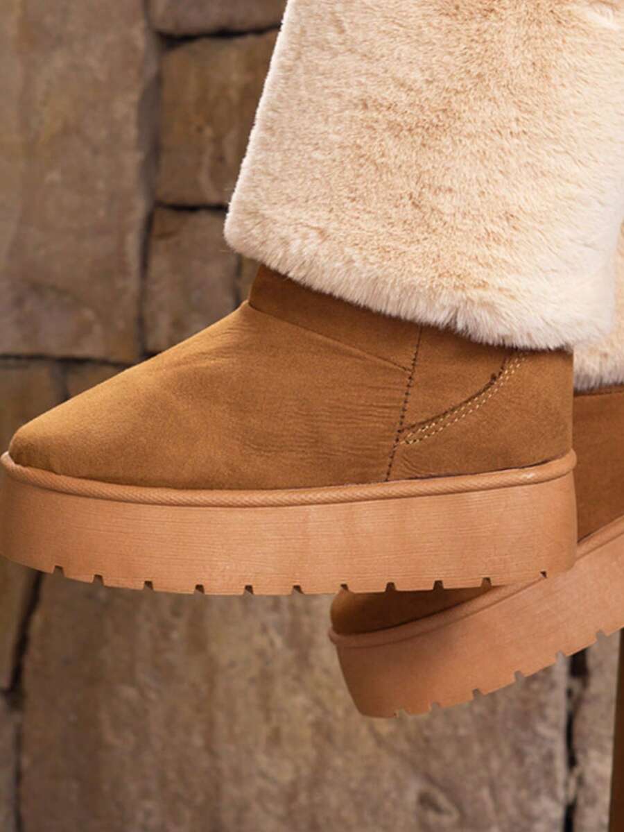 Bota corta con forro de peluche,diseño estilo invernal