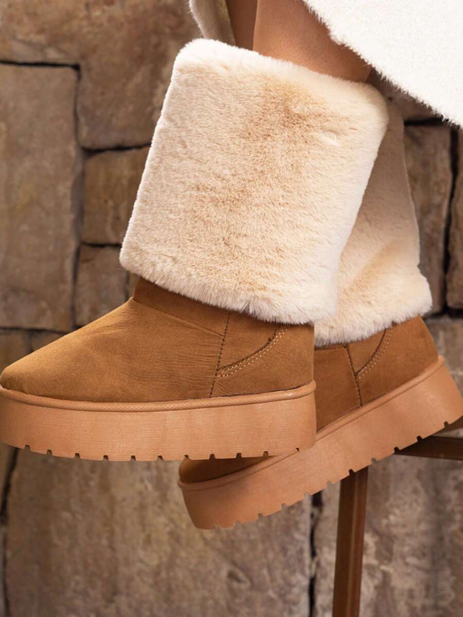 Bota corta con forro de peluche,diseño estilo invernal