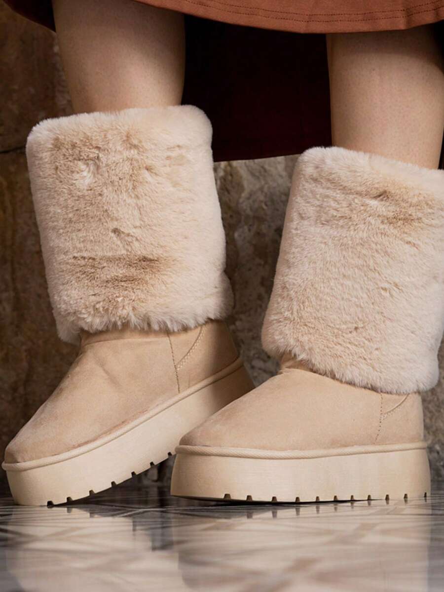 Bota corta con forro de peluche,diseño estilo invernal