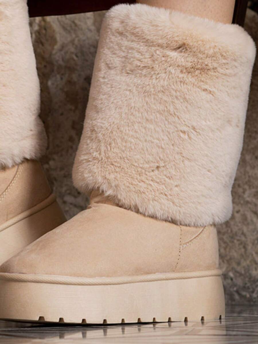 Bota corta con forro de peluche,diseño estilo invernal