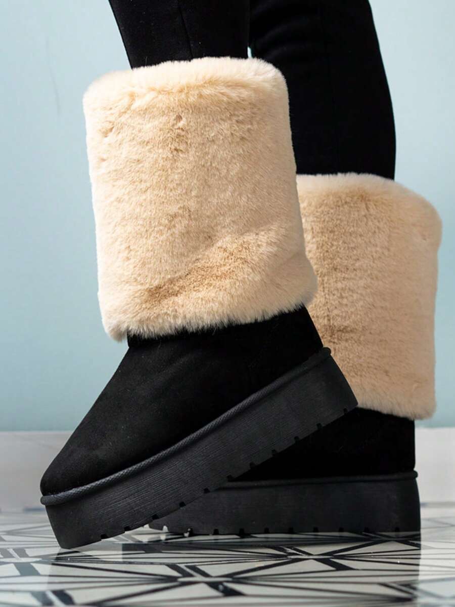 Bota corta con forro de peluche,diseño estilo invernal
