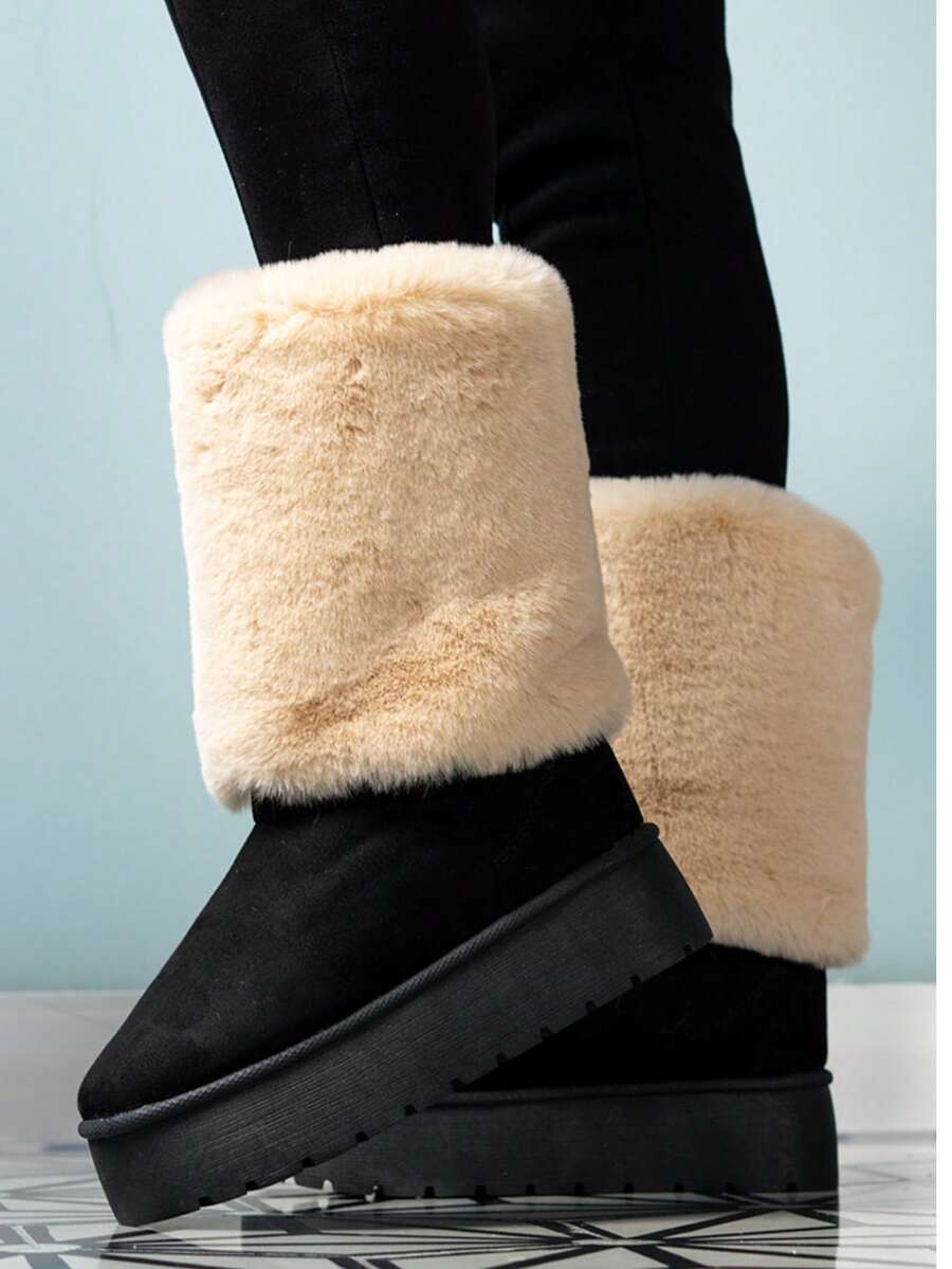 Bota corta con forro de peluche,diseño estilo invernal