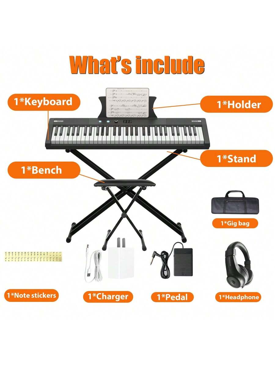 Piano eléctrico portátil de 61 teclas