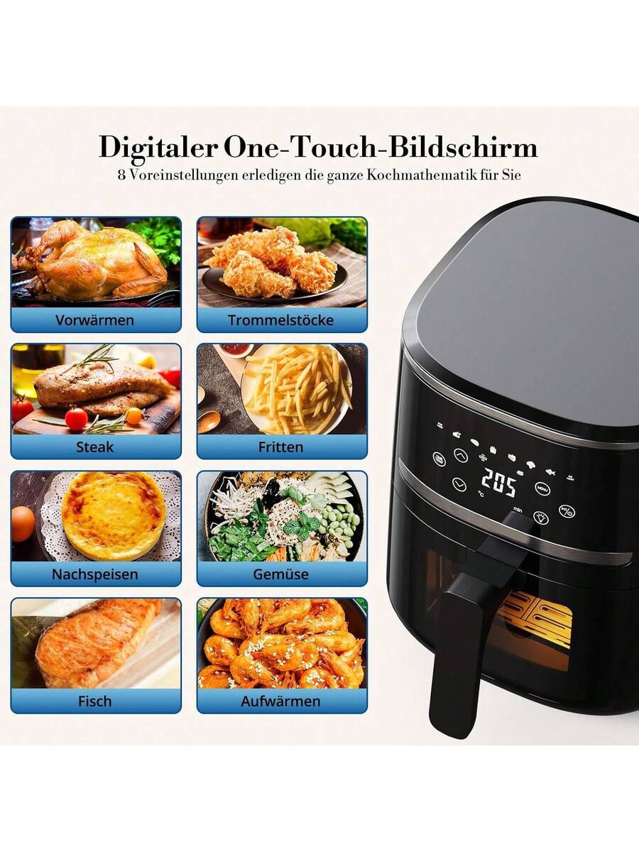 Freidora de aire de 5QT con pantalla táctil digital