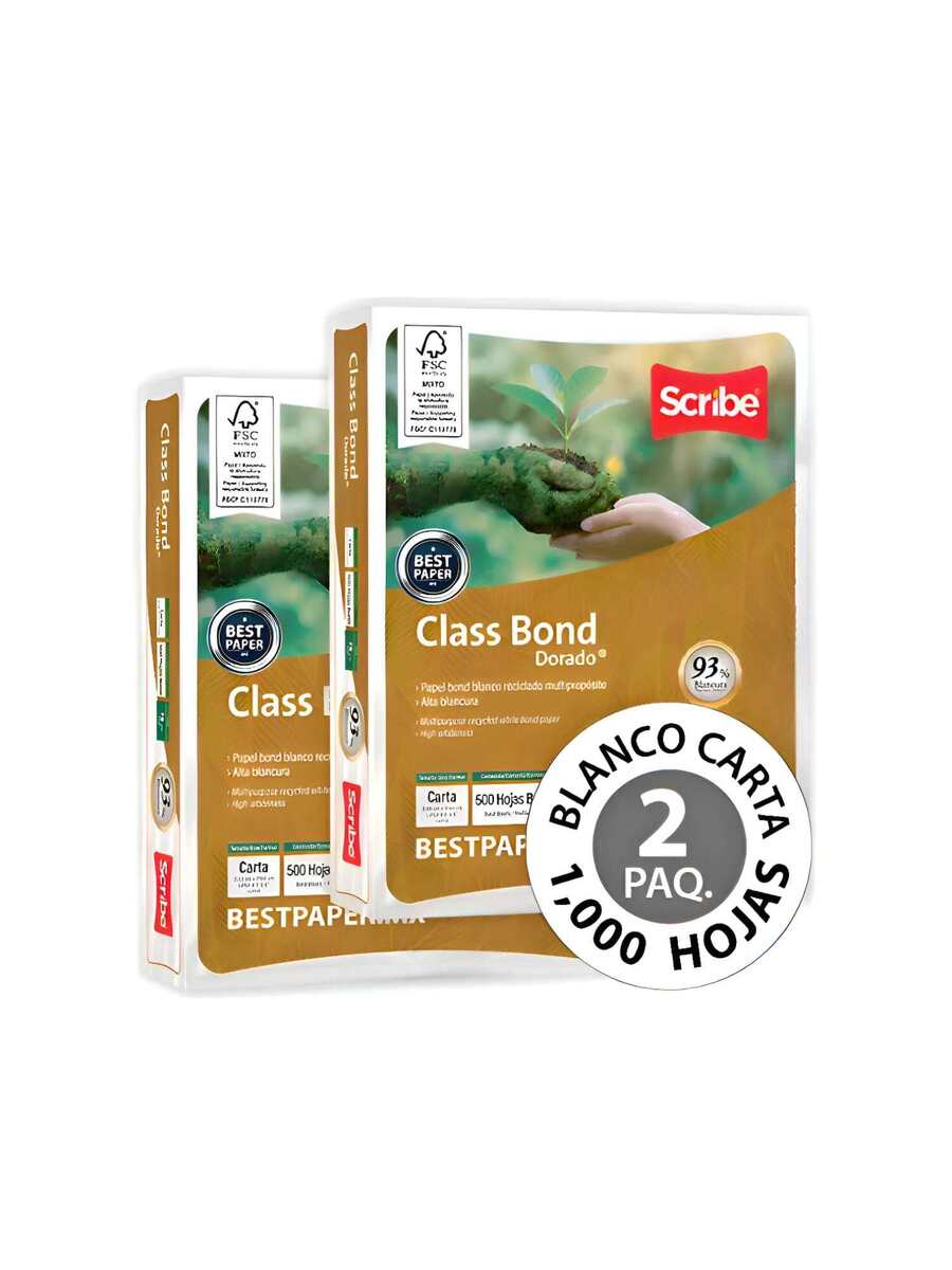 2 Paquetes de 500 Hojas de Papel Bond Blanco