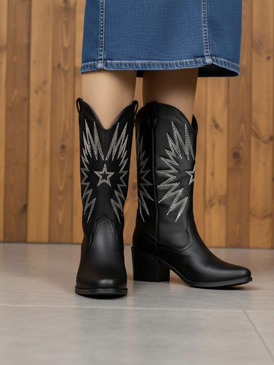 Bota western,bota de moda con bordado estrella