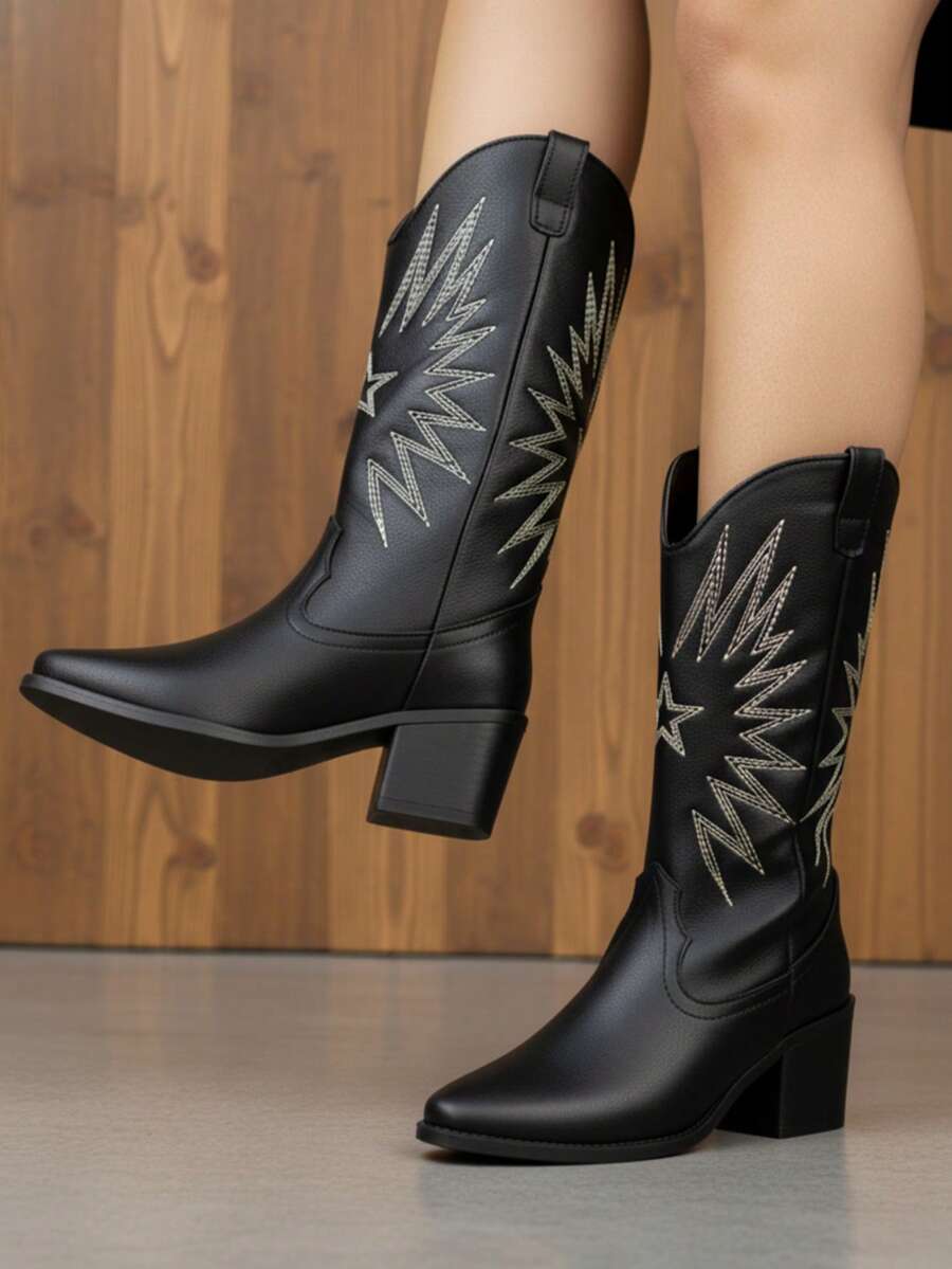 Bota western,bota de moda con bordado estrella