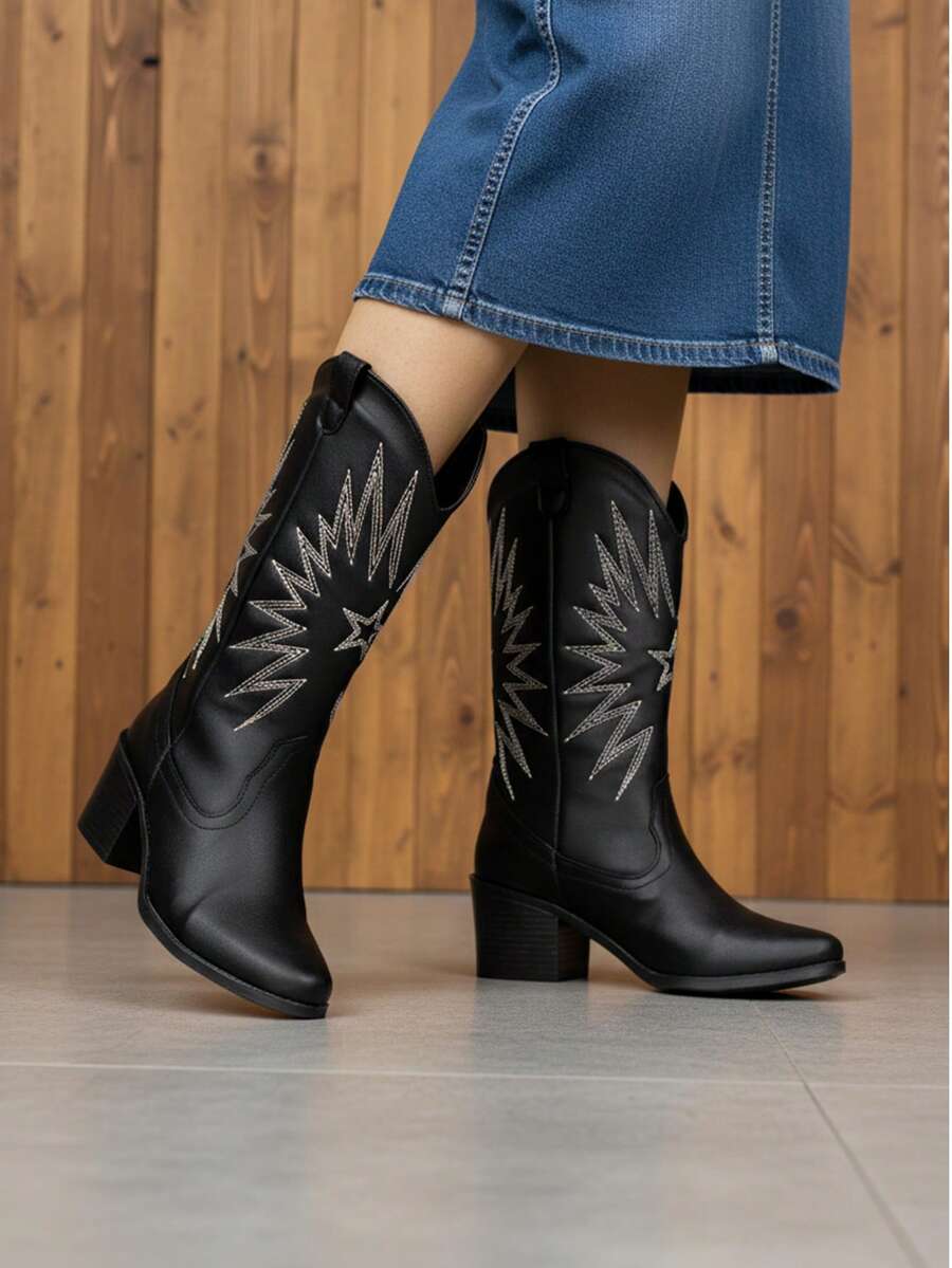 Bota western,bota de moda con bordado estrella