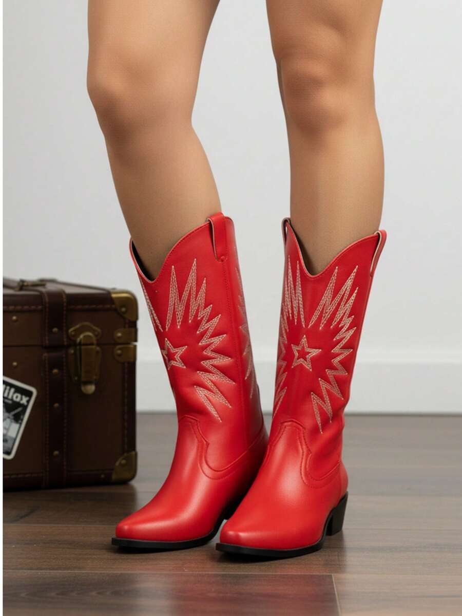 Bota western,bota de moda con bordado estrella