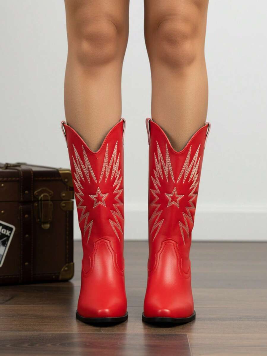 Bota western,bota de moda con bordado estrella