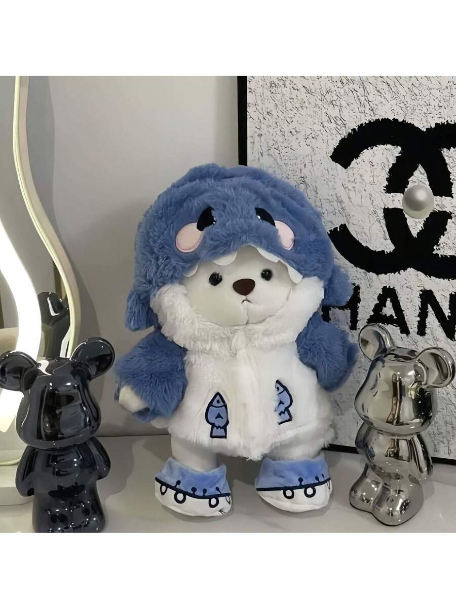 Peluche de oso de peluche con disfraz de tiburón de 28 cm de largo