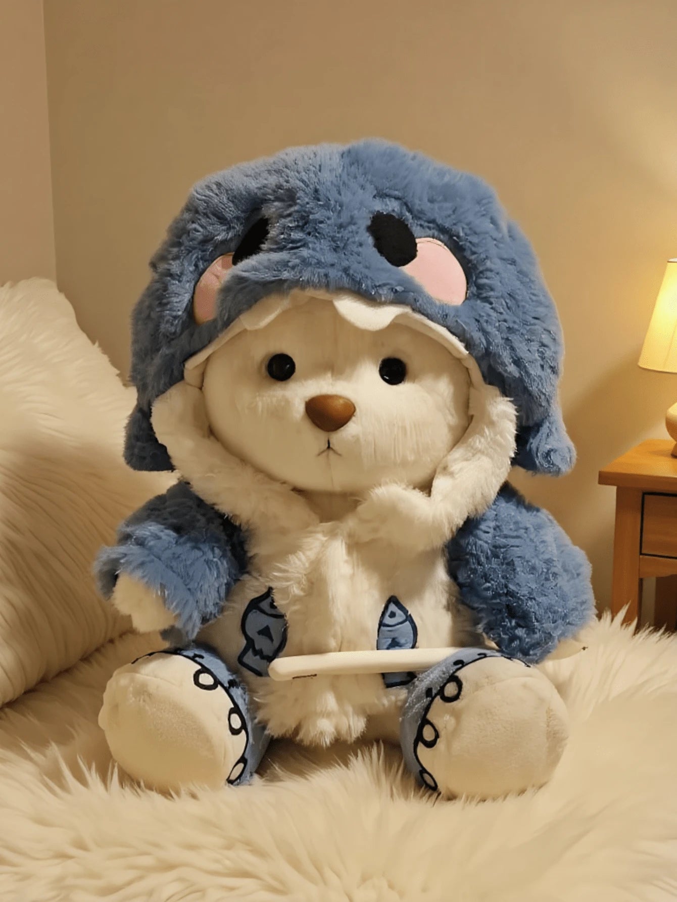Peluche de oso de peluche con disfraz de tiburón de 28 cm de largo