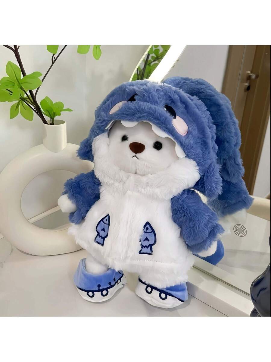 Peluche de oso de peluche con disfraz de tiburón de 28 cm de largo
