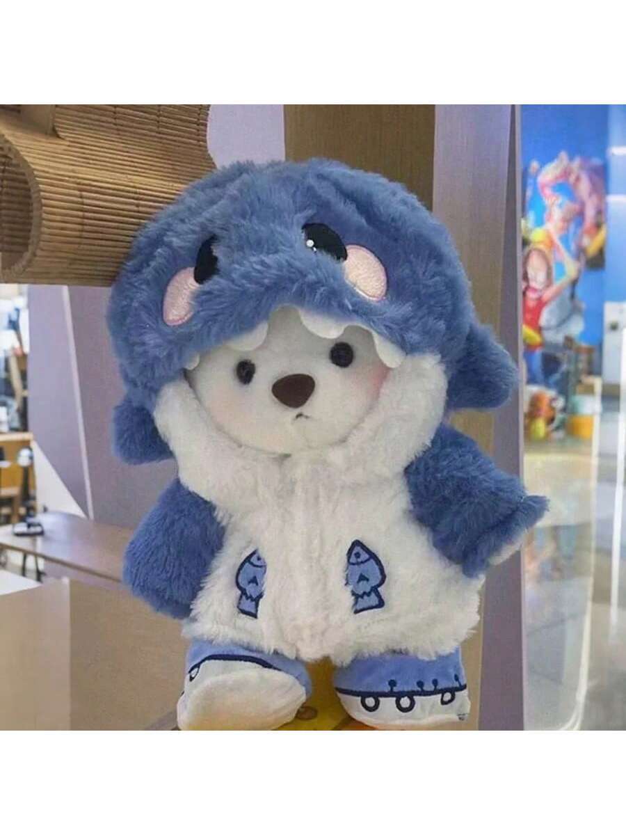 Peluche de oso de peluche con disfraz de tiburón de 28 cm de largo