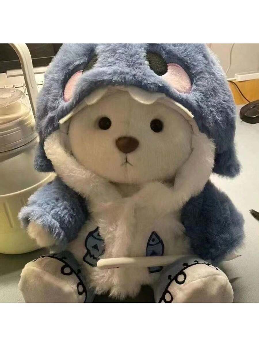 Peluche de oso de peluche con disfraz de tiburón de 28 cm de largo