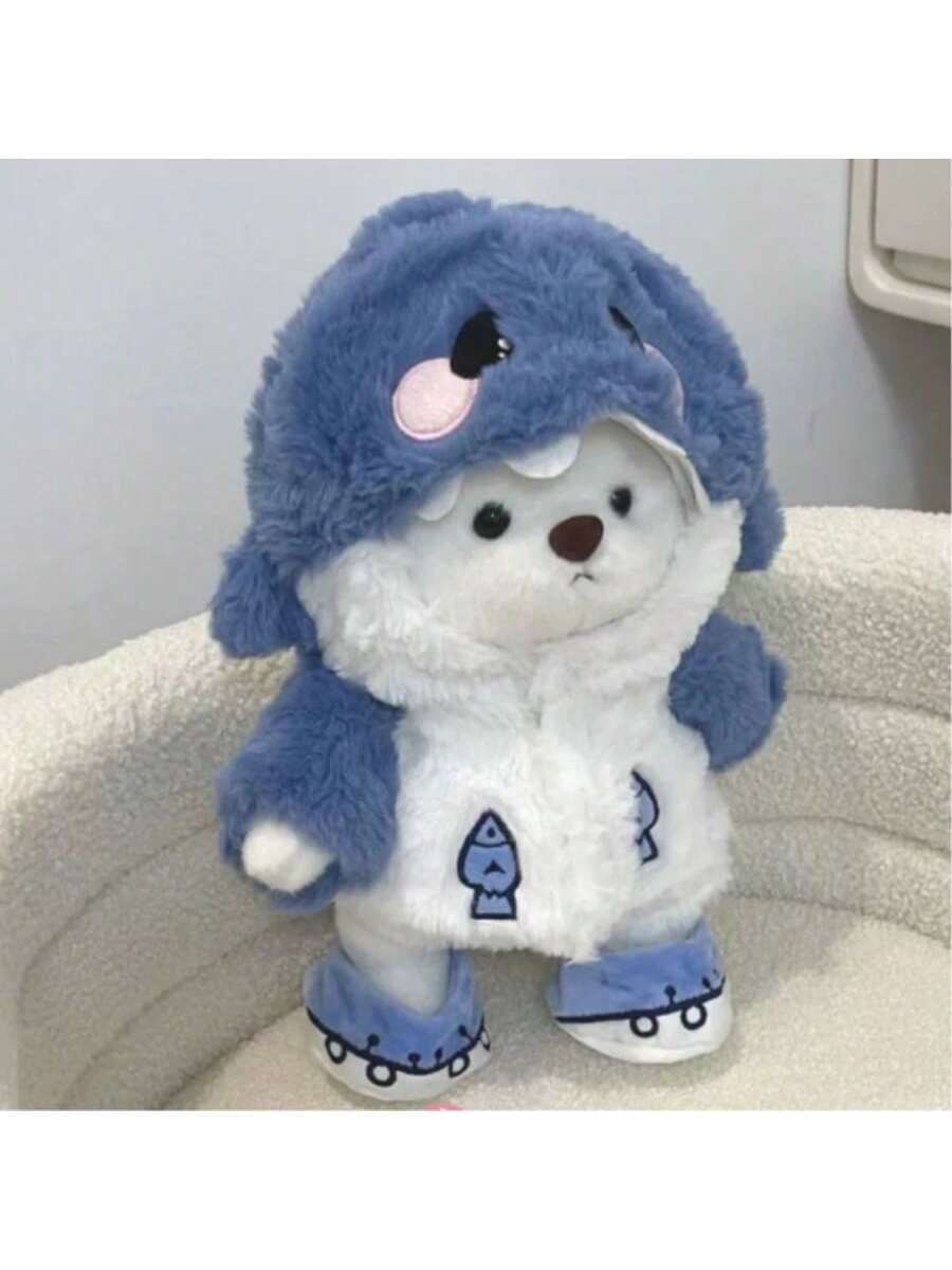 Peluche de oso de peluche con disfraz de tiburón de 28 cm de largo