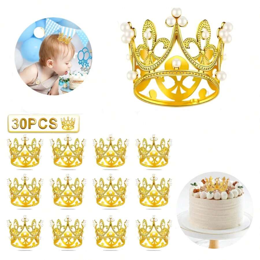 30Pcs mini coronas doradas