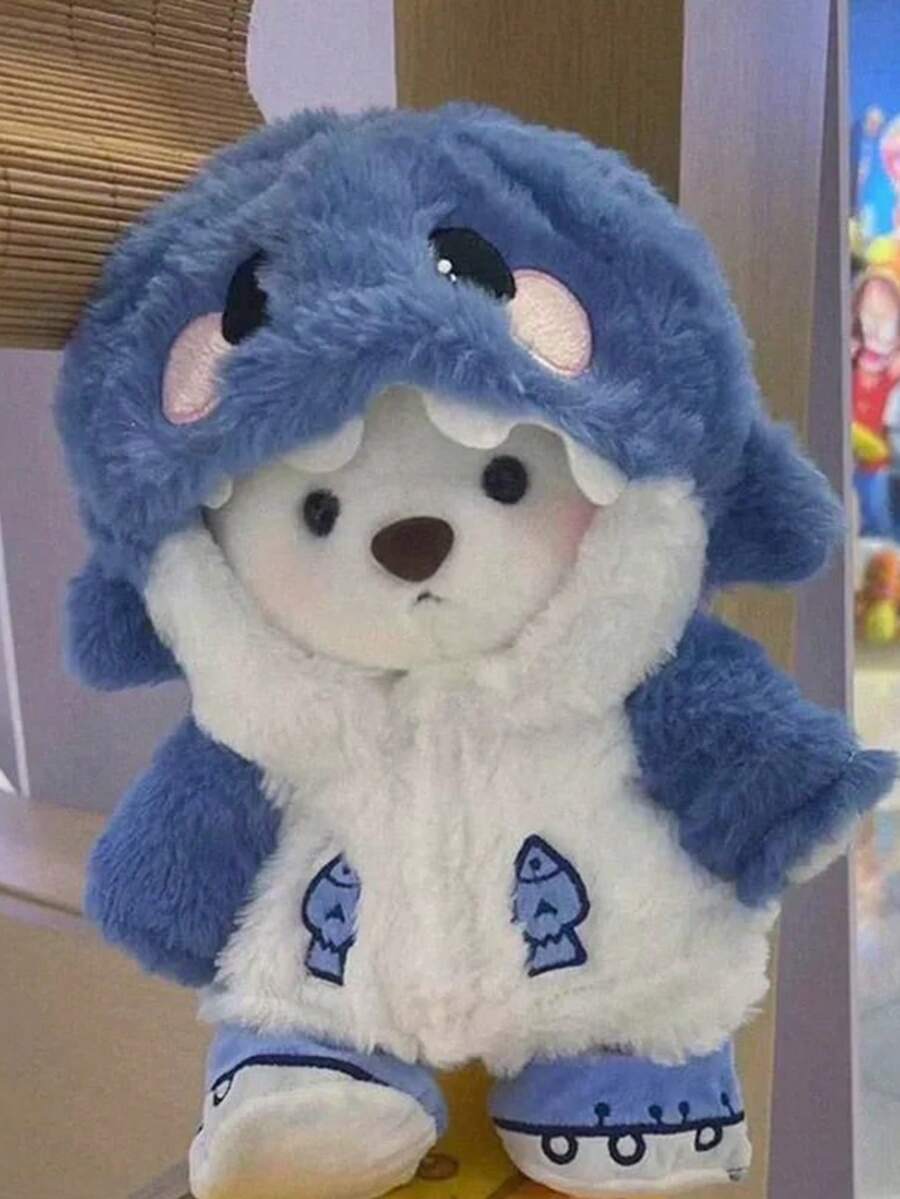 Peluche de oso de peluche con disfraz de tiburón de 28 cm de largo