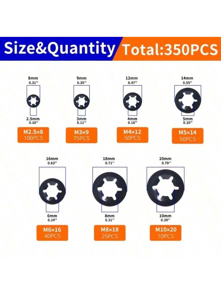 350 piezas/Caja Clip de retención autoblocante externo M2.5-M10