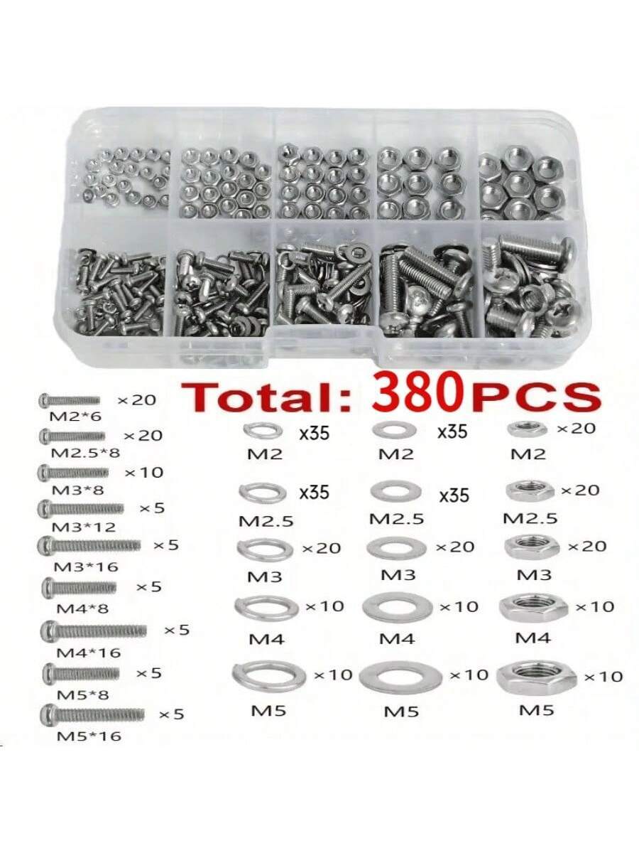 380 piezas Juego de tuercas y pernos hexagonales