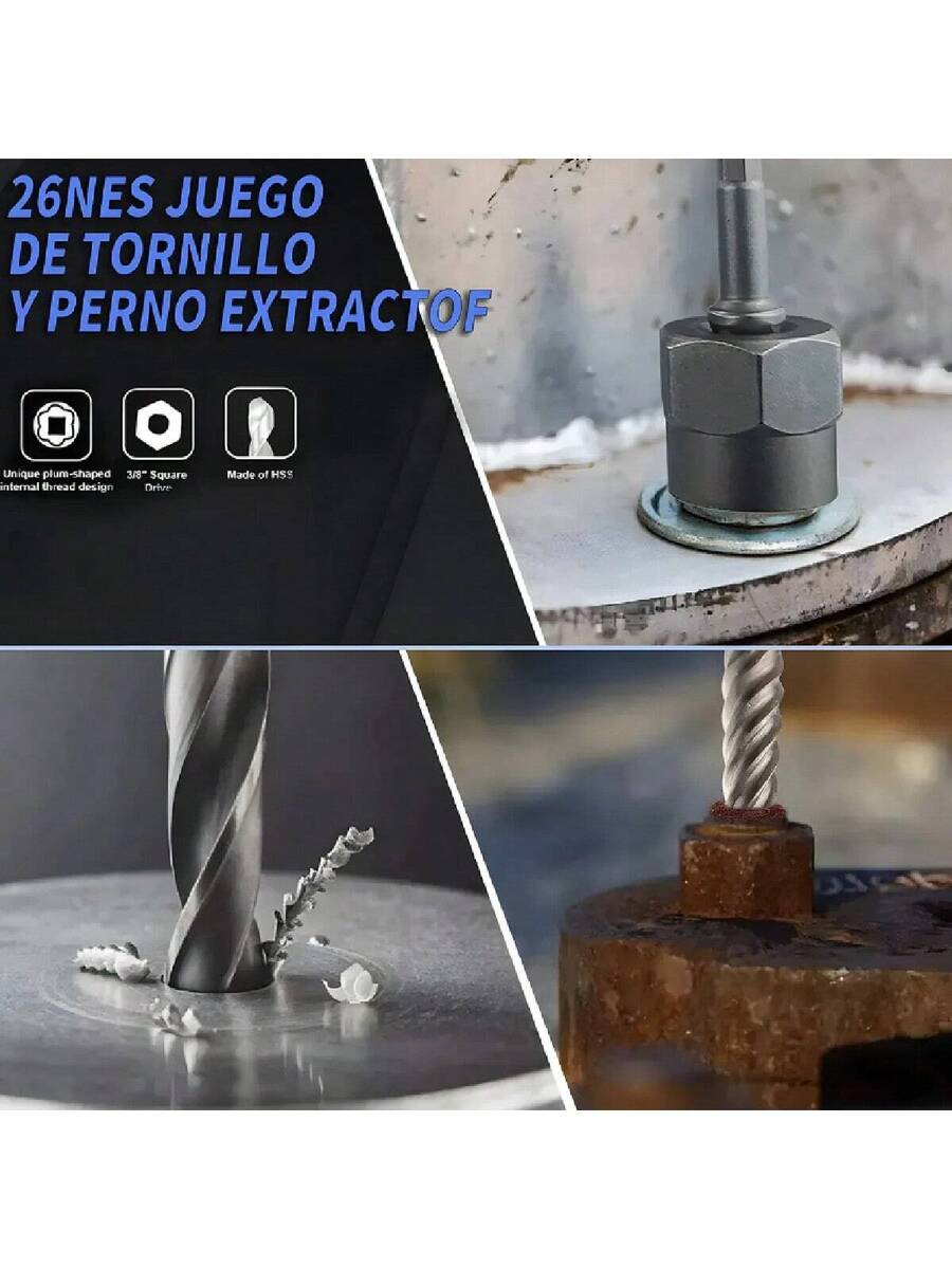 Juego de 26 piezas de extractores de tornillos y juego de brocas izquierdas