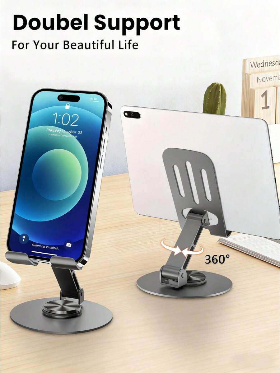 Soporte de escritorio plegable de aleación de aluminio, giratorio 360°