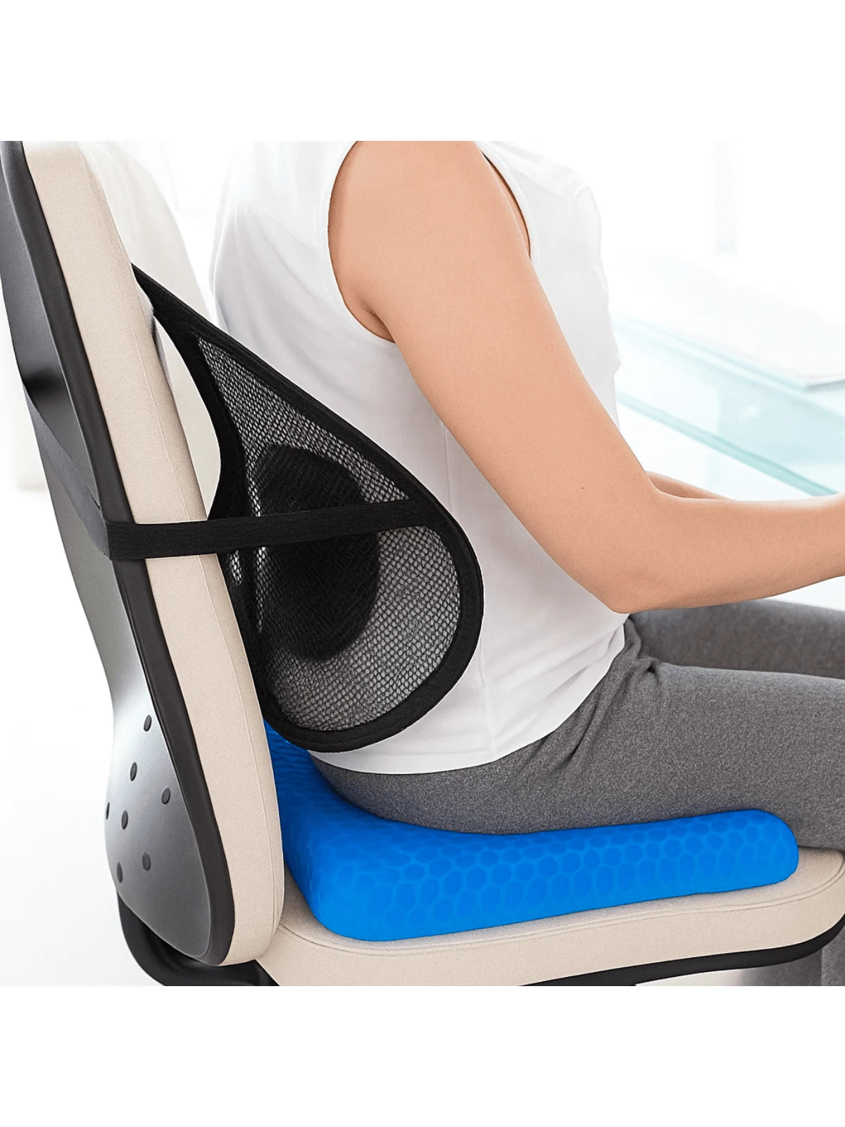 Cojin Gel Silicon Asiento con Funda Flexible + Respaldo Lumbar