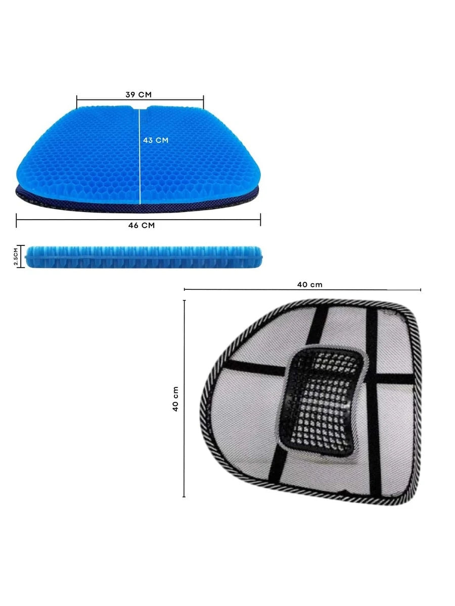 Cojin Gel Silicon Asiento con Funda Flexible + Respaldo Lumbar