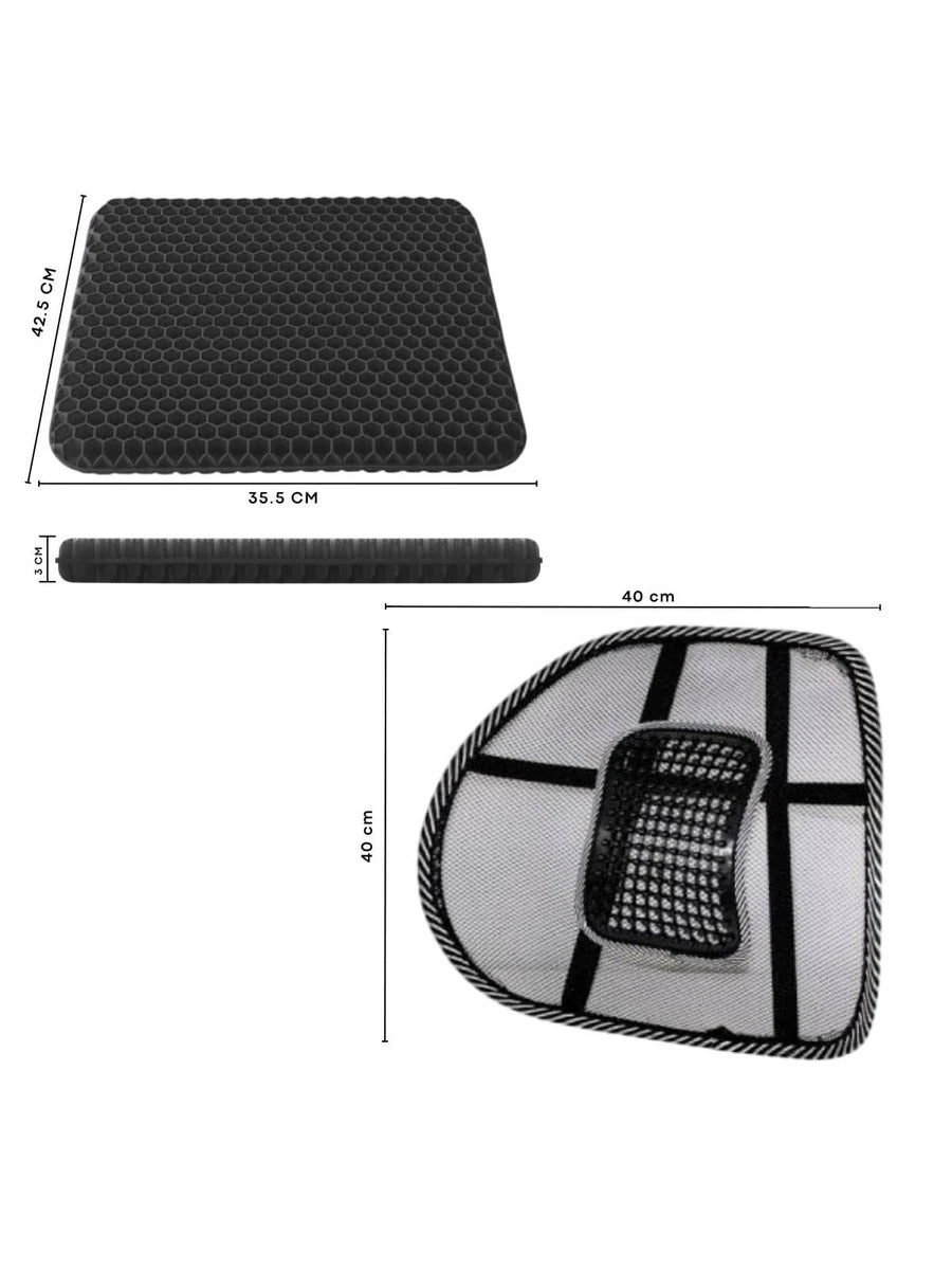 Cojin Gel Silicon Asiento con Funda Flexible + Respaldo Lumbar