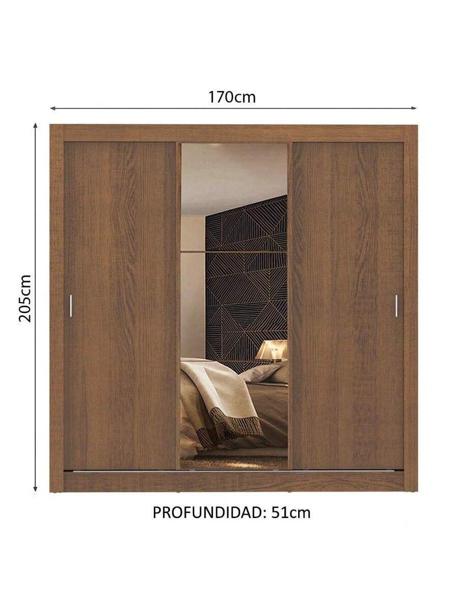 Ropero Closet Madesa Mônaco 3 Puertas 1 Espejo
