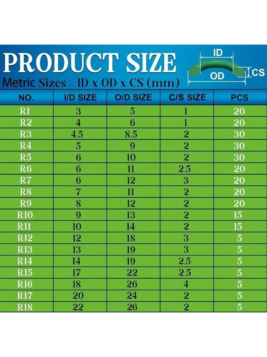 595 piezas Juego de Aros Tóricos - Forma redonda, Goma sintética