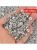 500/100 piezas Cuentas acrílicas redondas plateadas