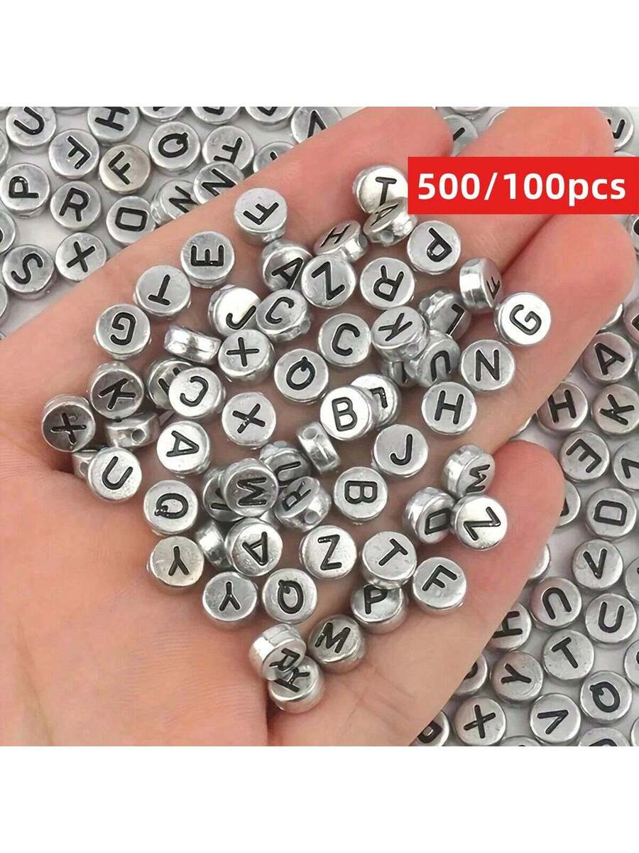 500/100 piezas Cuentas acrílicas redondas plateadas