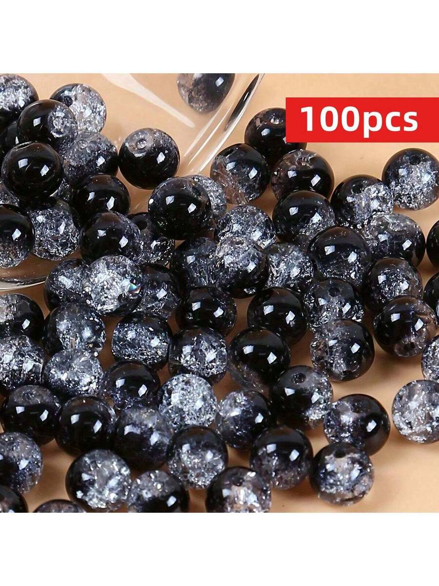 100 piezas de cuentas agrietadas de acrílico negro y blanco