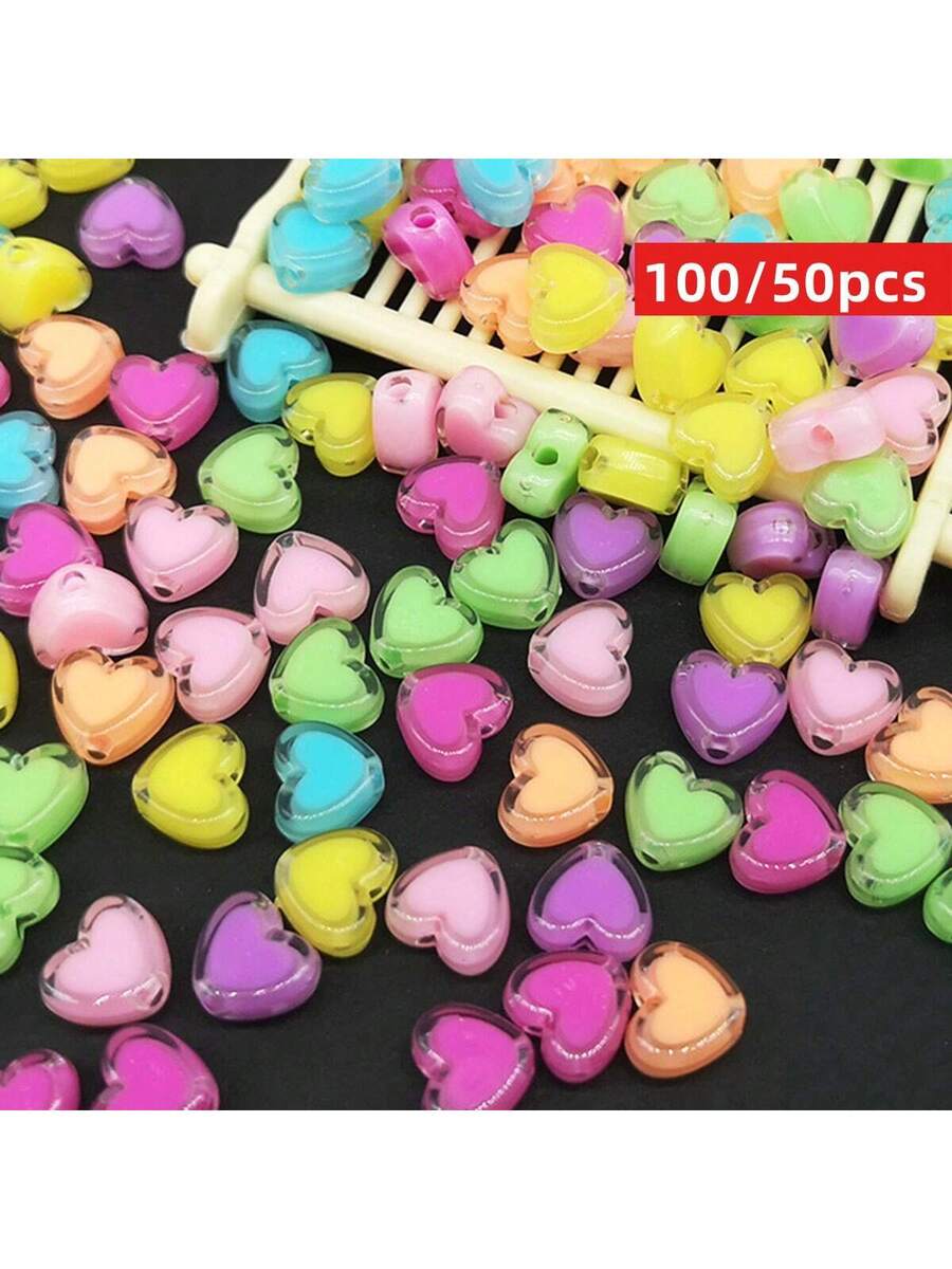 100/50 piezas de cuentas en forma de corazón