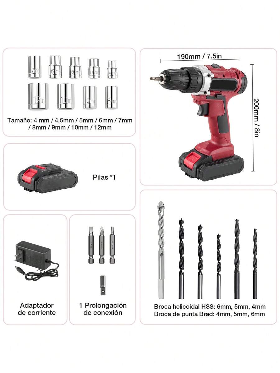 Kit De Taladro Inalámbrico Destornillador Eléctrico Pinchan